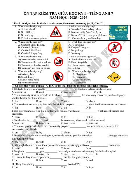 Đề cương ôn tập Giữa kì 1 Tiếng Anh 7 năm 2025–2026 trường THCS Lê Anh Xuân (TP Hồ Chí Minh)